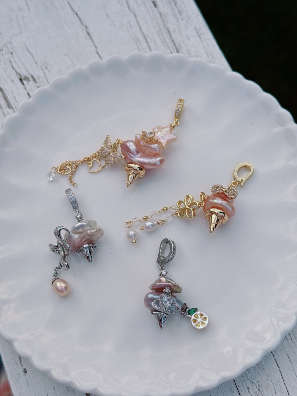 26P480 Handmade Freshwater Baroque Pearl Ice cream Cone Detachable Pendants - Picture 4 of 4